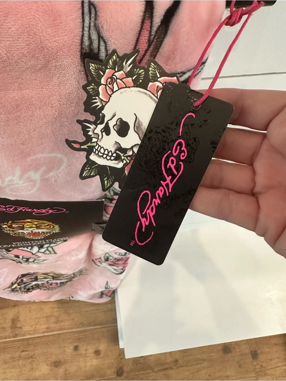 Ed Hardy Pink and Black Printed Plush Oversized Throw